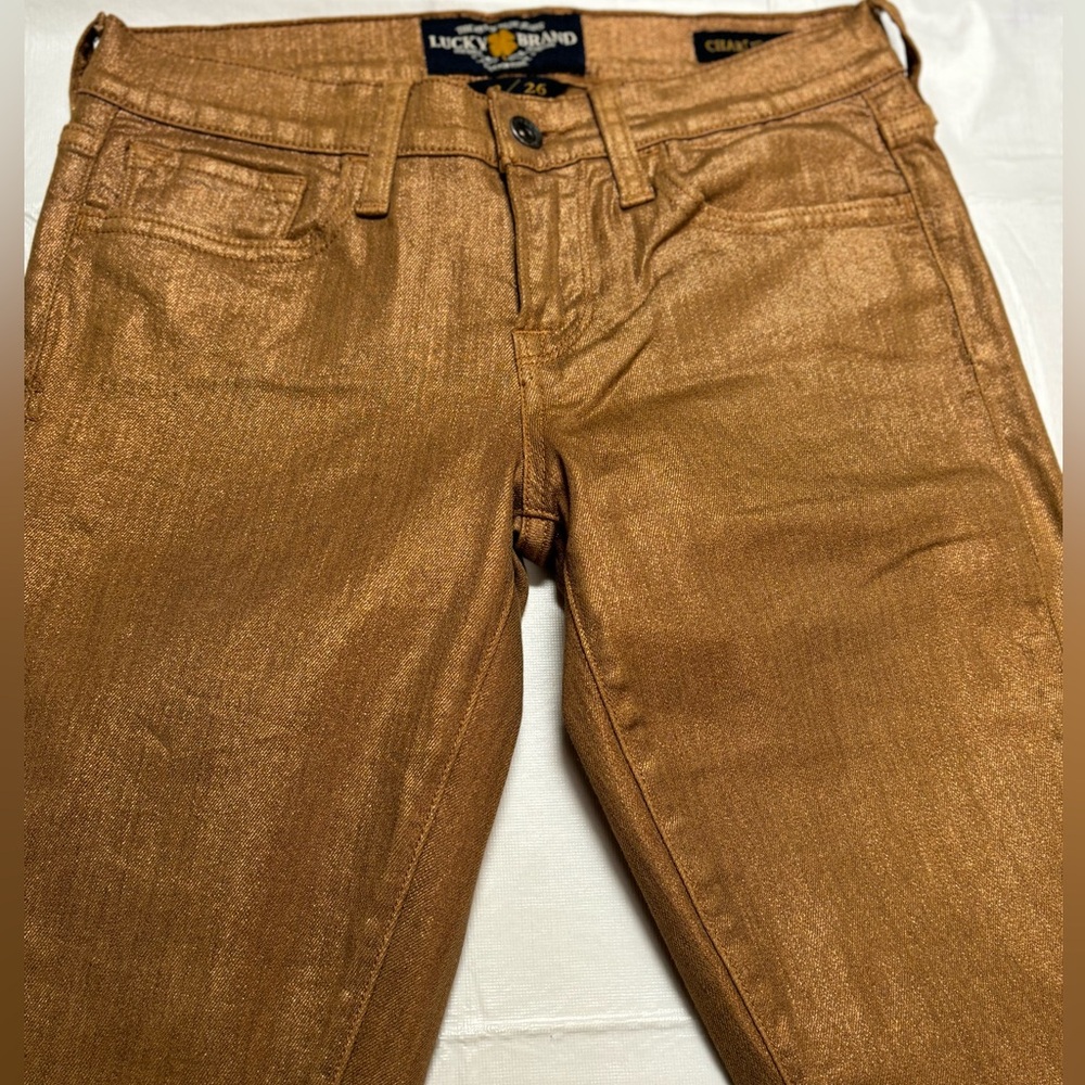 Lucky Brand Metallic Gold Charlie Skinny Jean Ankle Length Sexy!!Ladies Size 2